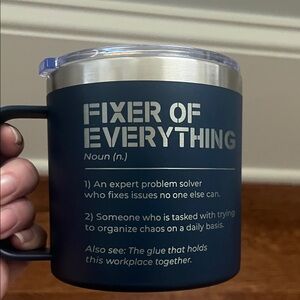 Blue Insulated Mug with Humorous Text
